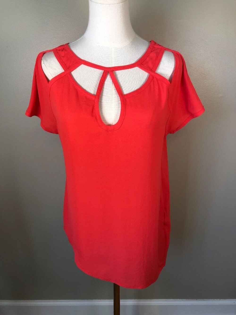Yoana Baraschi Asymmetrical Short Sleeve With Cutouts Red Top Luxury Boho Size M